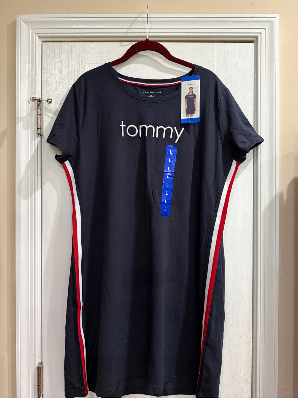 Tommy Hilfiger Navy Dress with Red & White Side Stripes